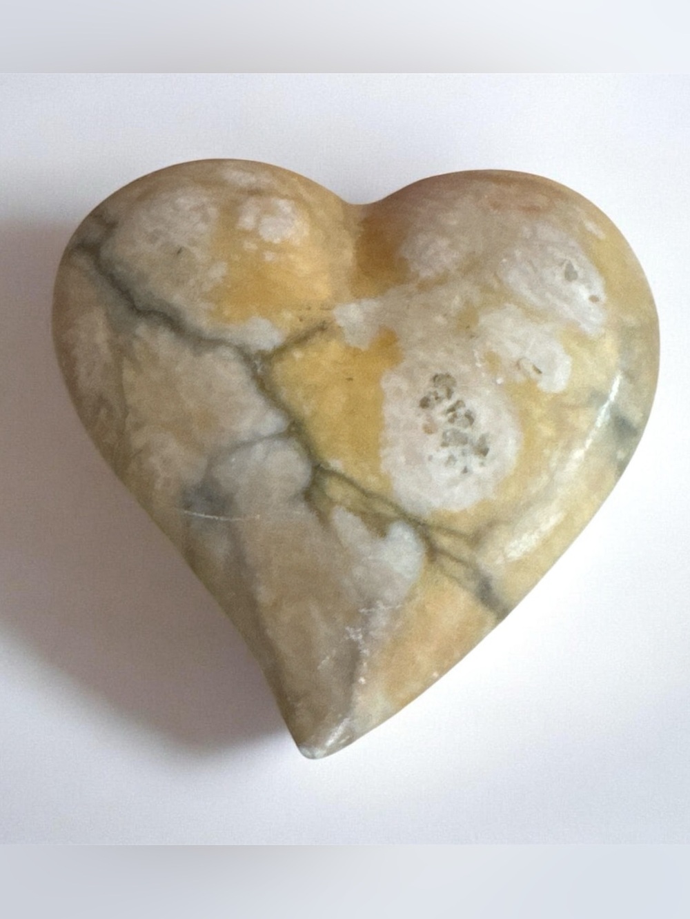 Lace Agate Heart with Yellow White and Gray Marbled Patterns